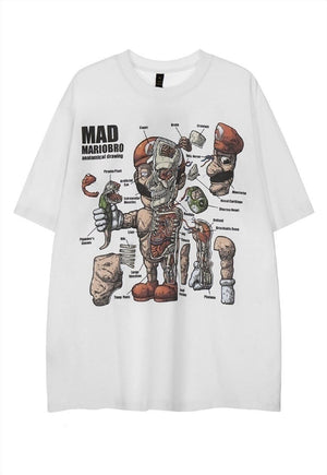 Super Mario t-shirt grunge tee anatomy retro top in white