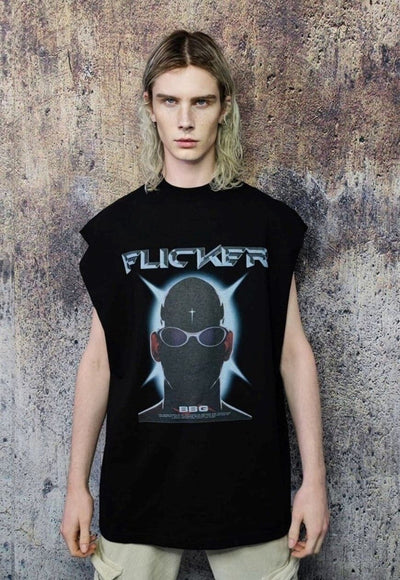 Cyber punk sleeveless t-shirt flicker tank top surfer vest