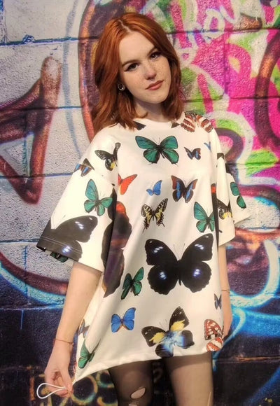 Butterfly print tee handmade edgy cartoon emoji t-shirt