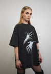 Hand print t-shirt vintage wash tee creepy top in acid grey