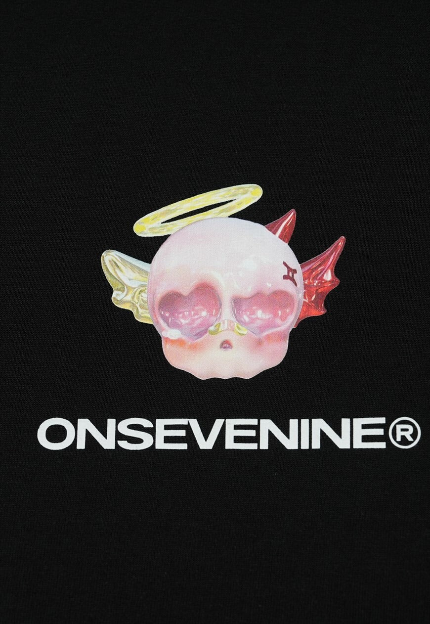 Angel devil t-shirt little heart tee retro grunge top black