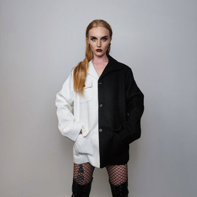 Color block blazer Cruella de Vil jacket textured party bomber grunge going out dual colour coat premium catwalk jacket in white black