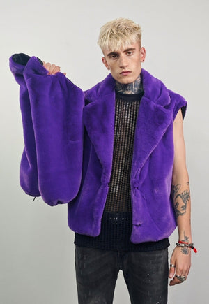 Short faux fur trench purple coat cropped fleece rave jacket