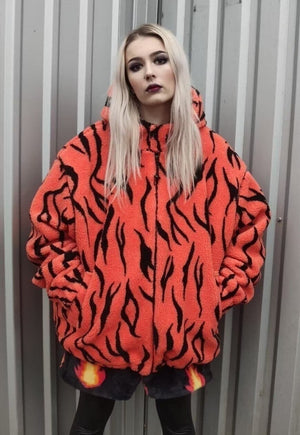 Gothic fleece bomber 2 in 1 detachable handmade zebra jacket