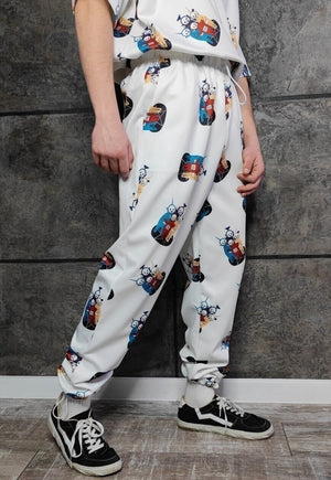 Teletubbies print joggers handmade UFO pants Alien overalls