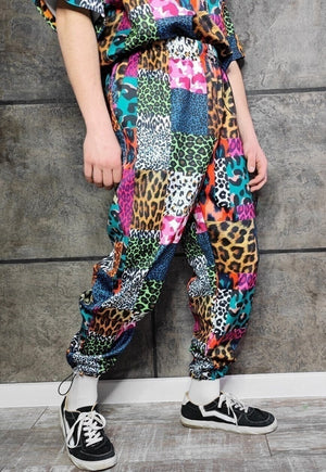 Leopard joggers handmade animal print overalls in rainbow