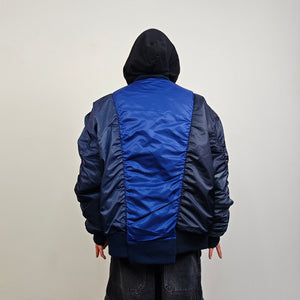 Hooded oversize bomber jacket blue colour block baggy utility MA1 90s college coat rapper windbreaker hip-hop rain jacket stitch rave puffer