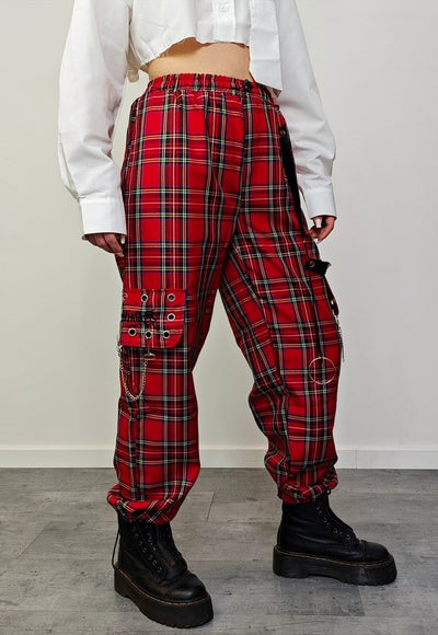 Punk trousers red check tartan pants utility plaid joggers