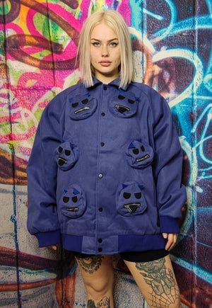 Monster patch bomber utility cargo varsity jacket devil coat