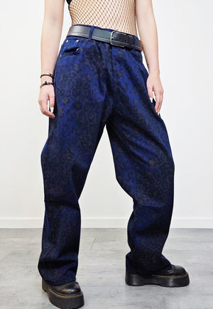 Blue leopard jeans animal denim trousers cheetah pants