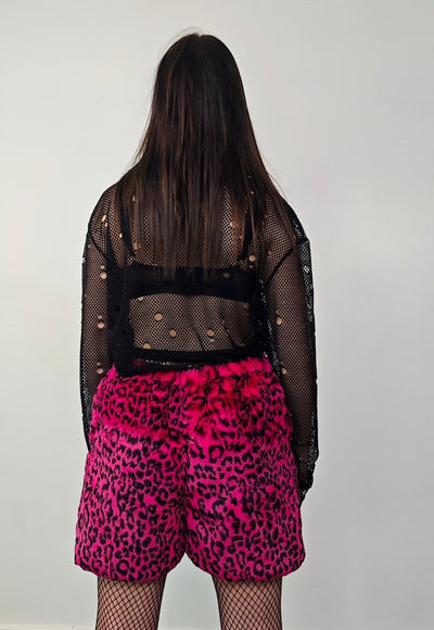 Faux fur leopard shorts pink animal print cropped trousers