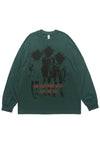 Punk cartoon t-shirt long sleeve tee grunge mohawk top green