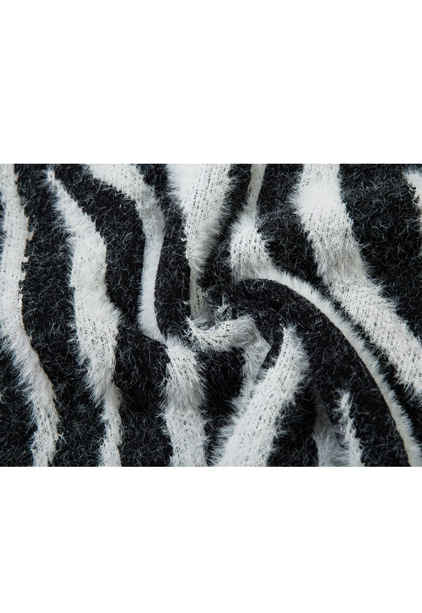 Stripe sweater red animal print jumper zebra pattern top