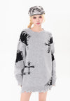 Cross patch sweater grey ripped y2k punk jumper Gothic top