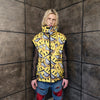 Emoji bomber handmade detachable smile print puffer reversible raver jacket grunge devil horn coat two sided jacket in yellow