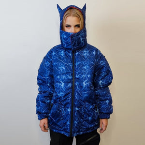 Thunder bomber reversible rave jacket detachable puffer blue