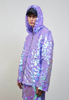 Purple sequin jacket hooded mermaid bomber holographic