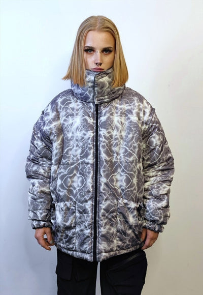 Thunder bomber reversible rave jacket detachable puffer grey