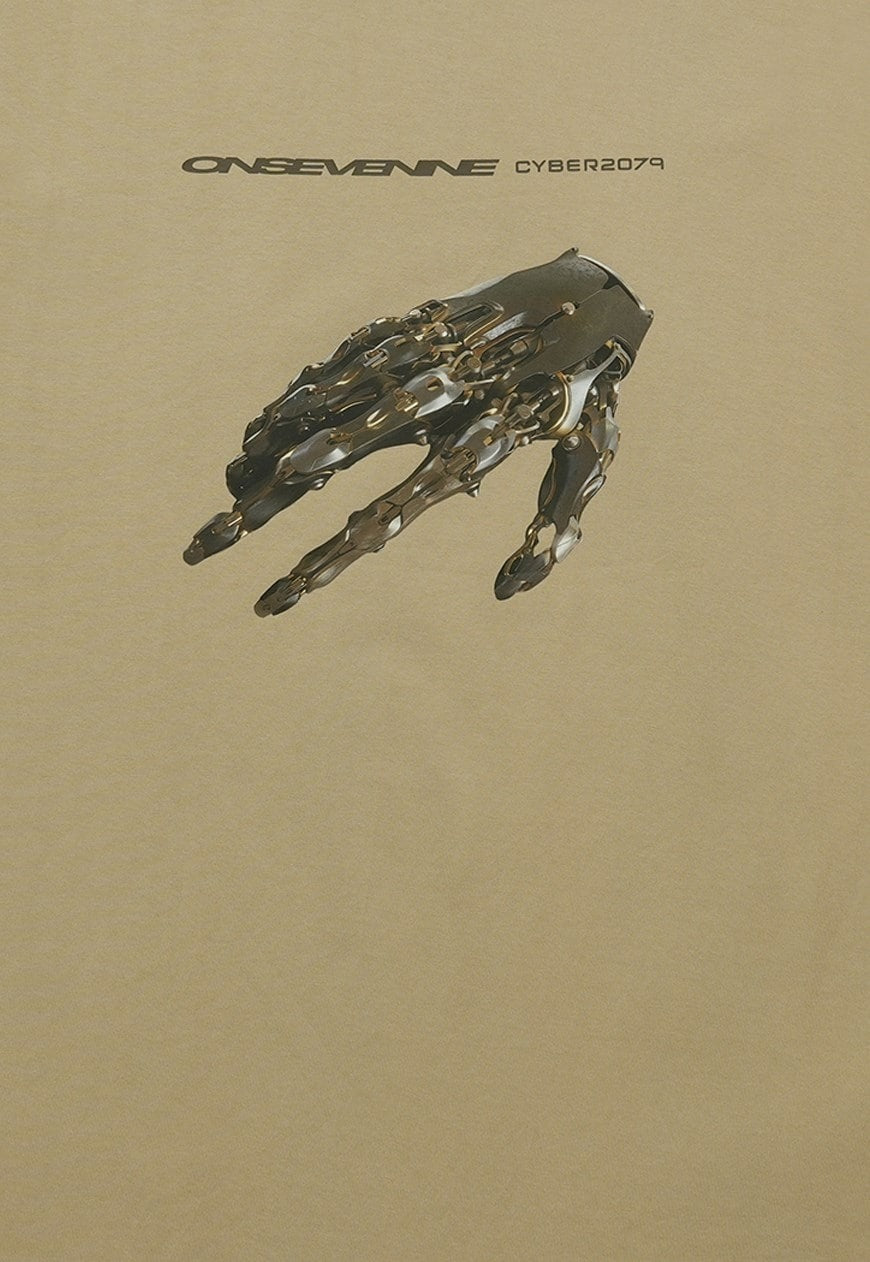 Bionic hand t-shirt cyberpunk tee grunge raver top in cream