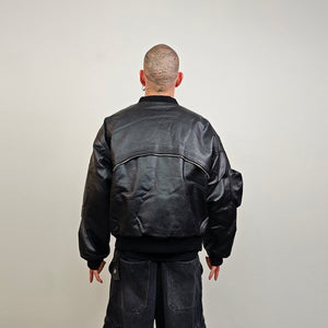 Faux leather varsity hip-hop college bomber racing MA1 coat