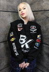 Motorcycle denim jacket patch padded Racer bomber in black