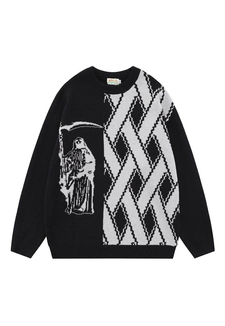 Grim reaper sweater knitted retro Gothic pattern jumper