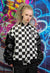 Drop shoulder varsity jacket faux leather check jacket black