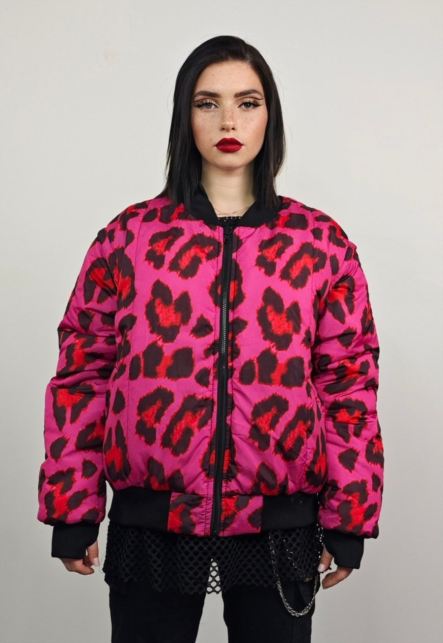 Leopard varsity jacket pink animal print reversible bomber