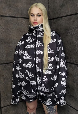 Reversible Alien fleece jacket handmade UFO coat in black