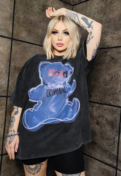 Grunge teddy t-shirt premium vintage wash bear tee in grey