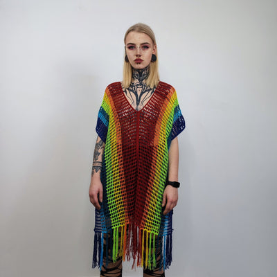 Rainbow mesh top Gay pride sweater rave poncho transparent