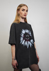 Sun print t-shirt graffiti emoji tee grunge raver top grey