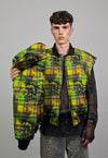 Punk check varsity jacket green check reversible rave bomber