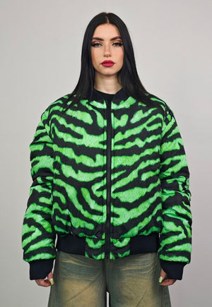 Neon stripe varsity jacket green zebra reversible 4in1 bombe