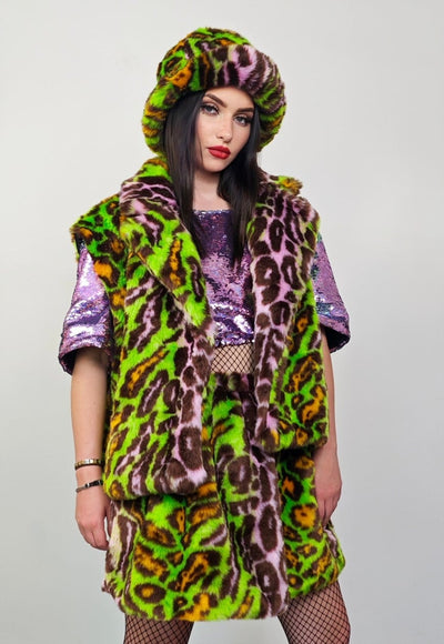 Cropped leopard trench coat green detachable rave bomber