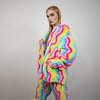 Gay jacket rainbow hoodie festival fleece bright raver bomber fluffy carnival overcoat LGBT jumper festival pullover burning man top