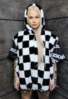 Checkerboard fleece jacket detachable check jacket in white