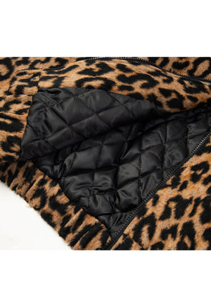 Animal print fleece leopard jacket fluffy brown bomber