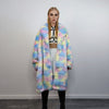 Faux fur long unicorn coat rainbow trench pastel raver bomber fluffy winter tie-dye fleece festival jacket burning man barbie coat pink blue