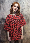 Heart print t-shirt handmade edgy punk love emoji tee in red