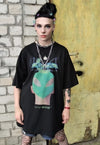 Futuristic raver tee Alien skinhead print t-shirt in black