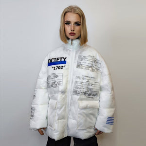 Transparent puffer jacket see-through padded bomber in white