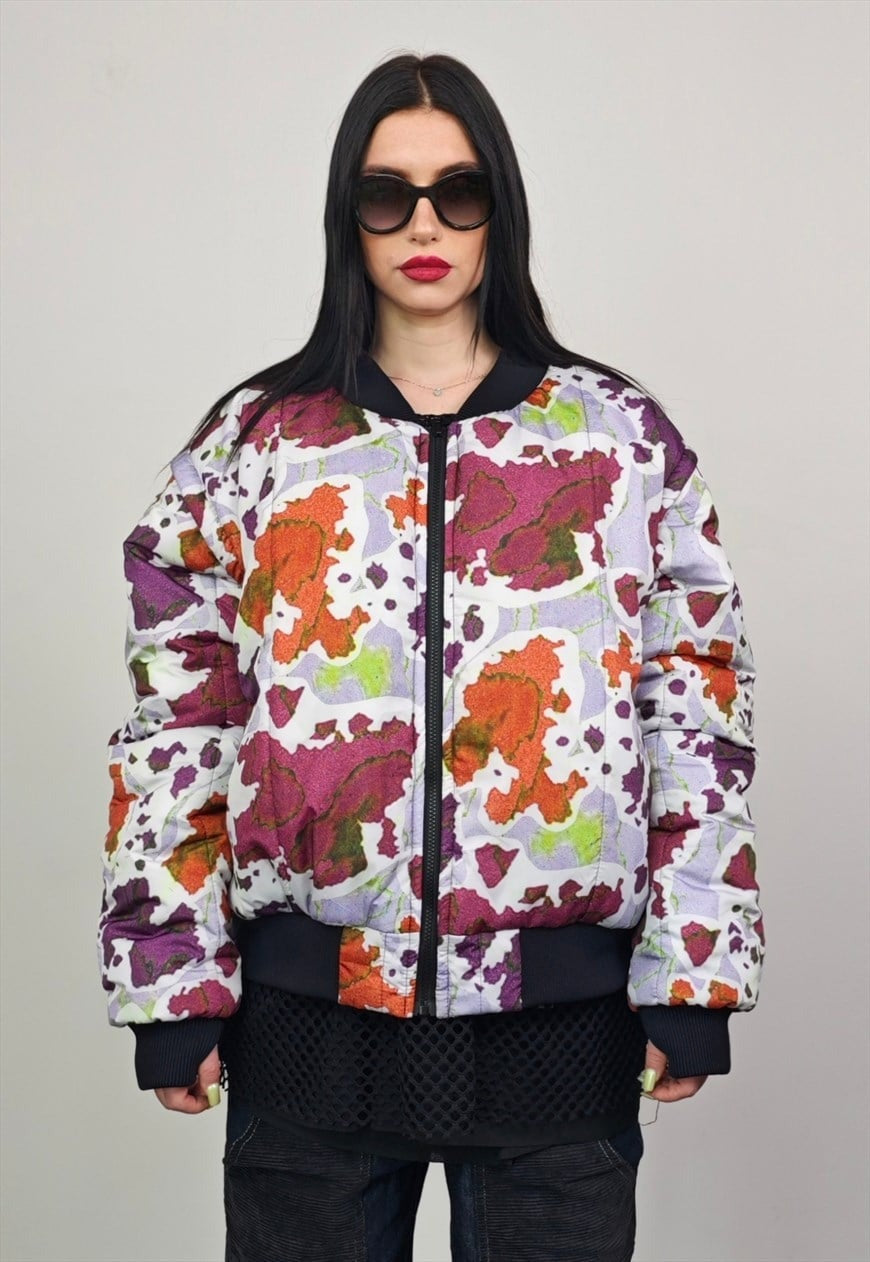 Forest print varsity jacket leaves reversible 4in1 bomber