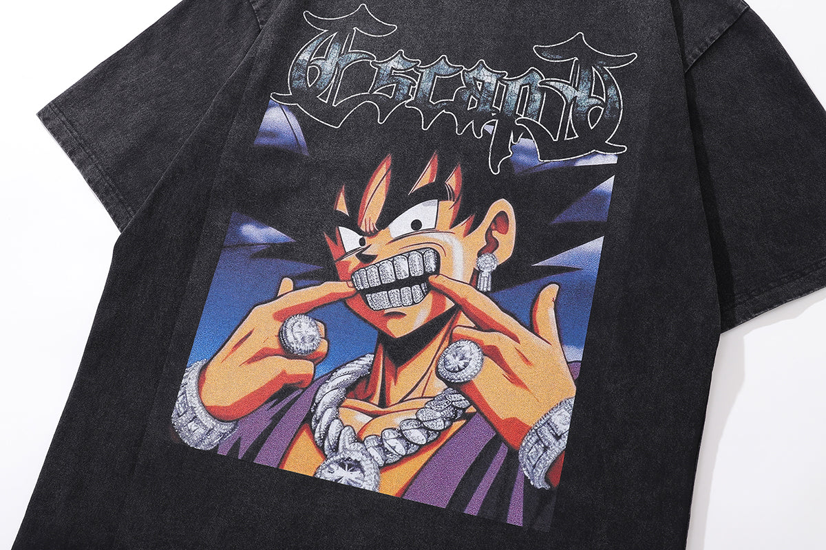 Goku t-shirt DBZ tee retro Japanese cartoon top in vintage grey