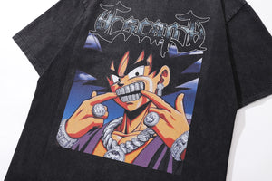 Goku t-shirt DBZ tee retro Japanese cartoon top in vintage grey