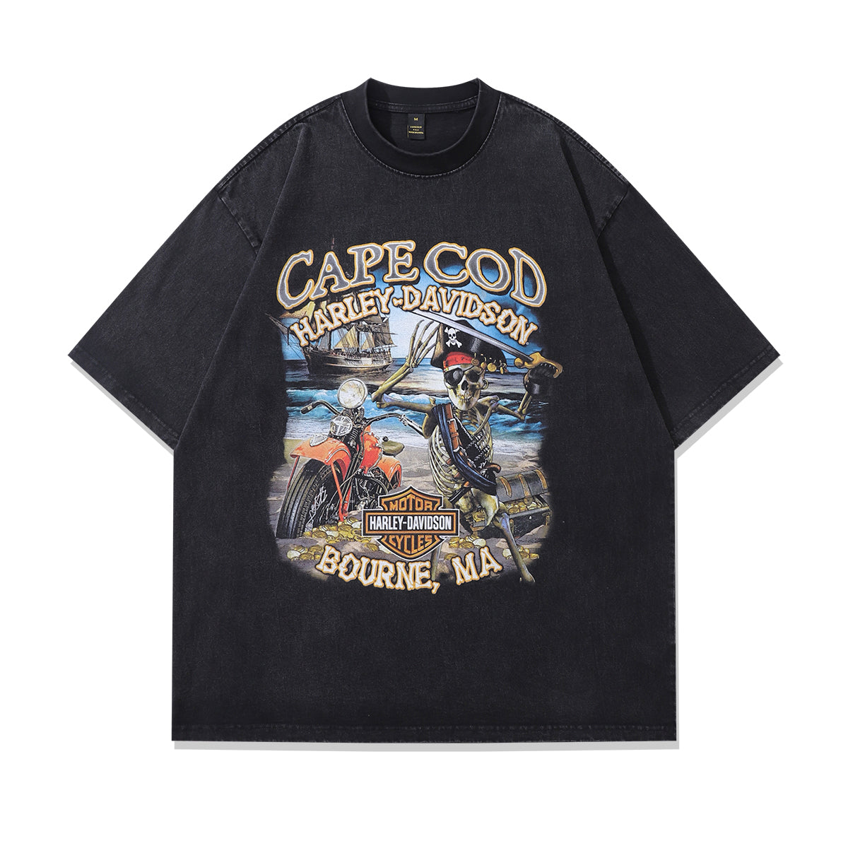 Vintage Harley Davidson t-shirt pirate print tee retro racing top in grey