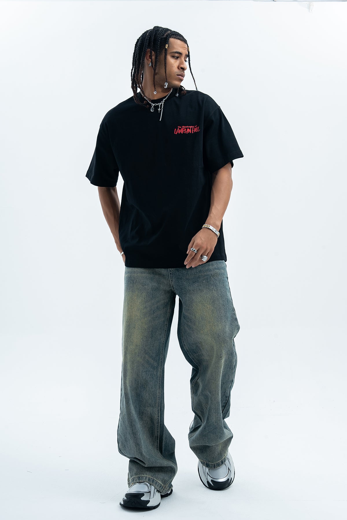 Retro movie t-shirt old cartoon top pistol print tee hip-hop jumper in White