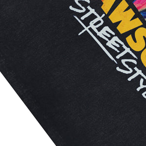 Cool cat print sleeveless t-shirt Japanese cartoon vest 80s retro poster tank top in acid wash black