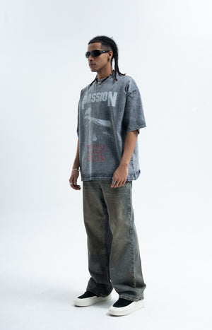Boxer t-shirt motivational top grunge hip-hop tee in grey