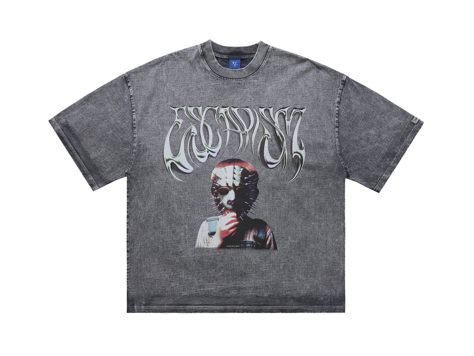 Creepy mask t-shirt scary movie top horror tee retro jumper in grey